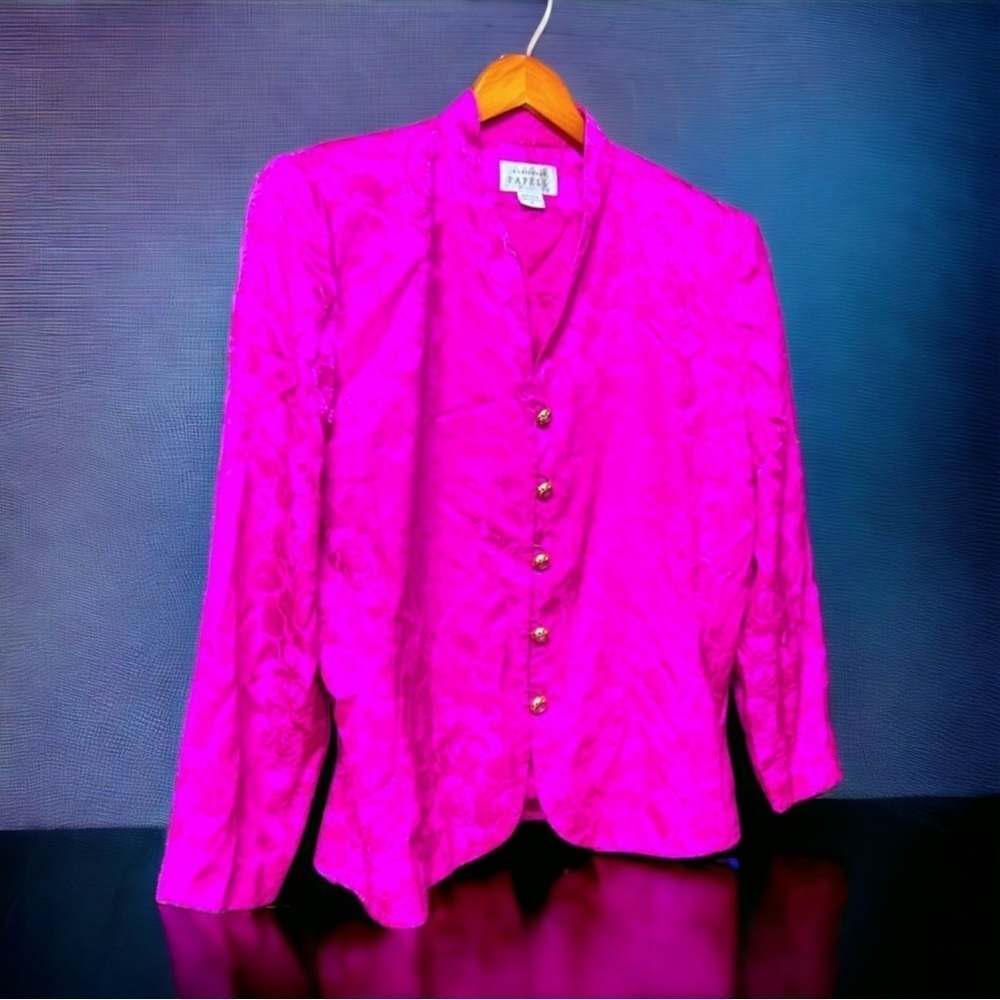 Adrianna Papell Vintage silk jacket extra large shoulder pads size 14 button up